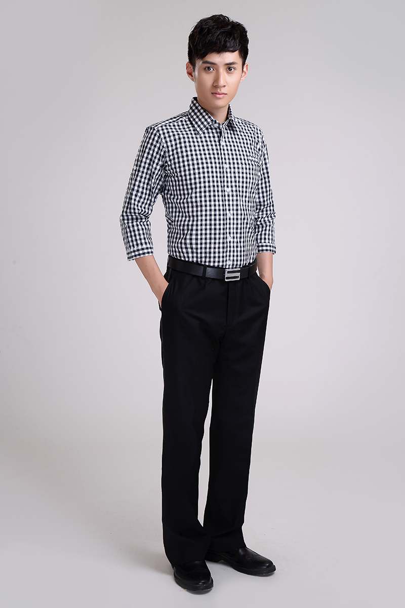 黑白純棉長(zhǎng)袖格子襯衣