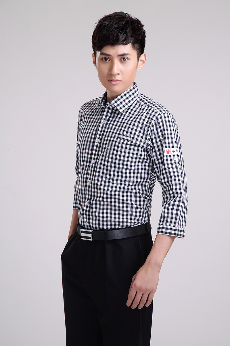 黑白純棉長(zhǎng)袖格子襯衣