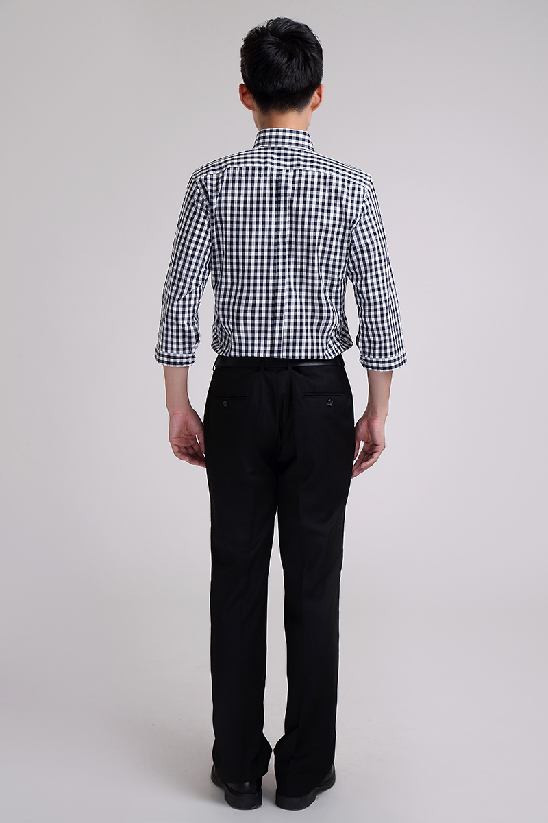 黑白純棉長(zhǎng)袖格子襯衣