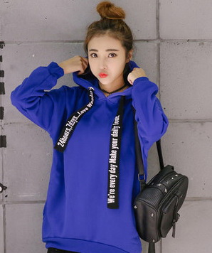 加絨加厚連帽衛(wèi)衣女士韓版女裝新款寬松純色中長(zhǎng)款潮學(xué)生