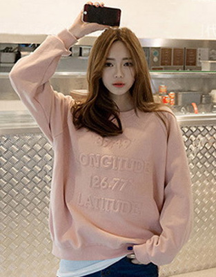 韓版時(shí)髦百搭衛(wèi)衣寬松長(zhǎng)袖衛(wèi)衣外套 親身凸版印花衛(wèi)衣