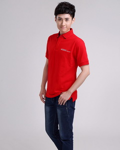 紅色短袖翻領印logo廣告衫批發(fā)