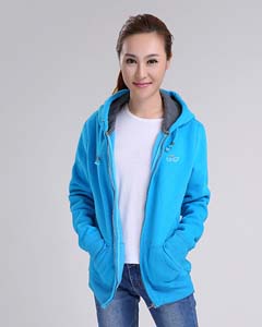 藍(lán)色貼兜連帽開(kāi)衫女裝衛(wèi)衣